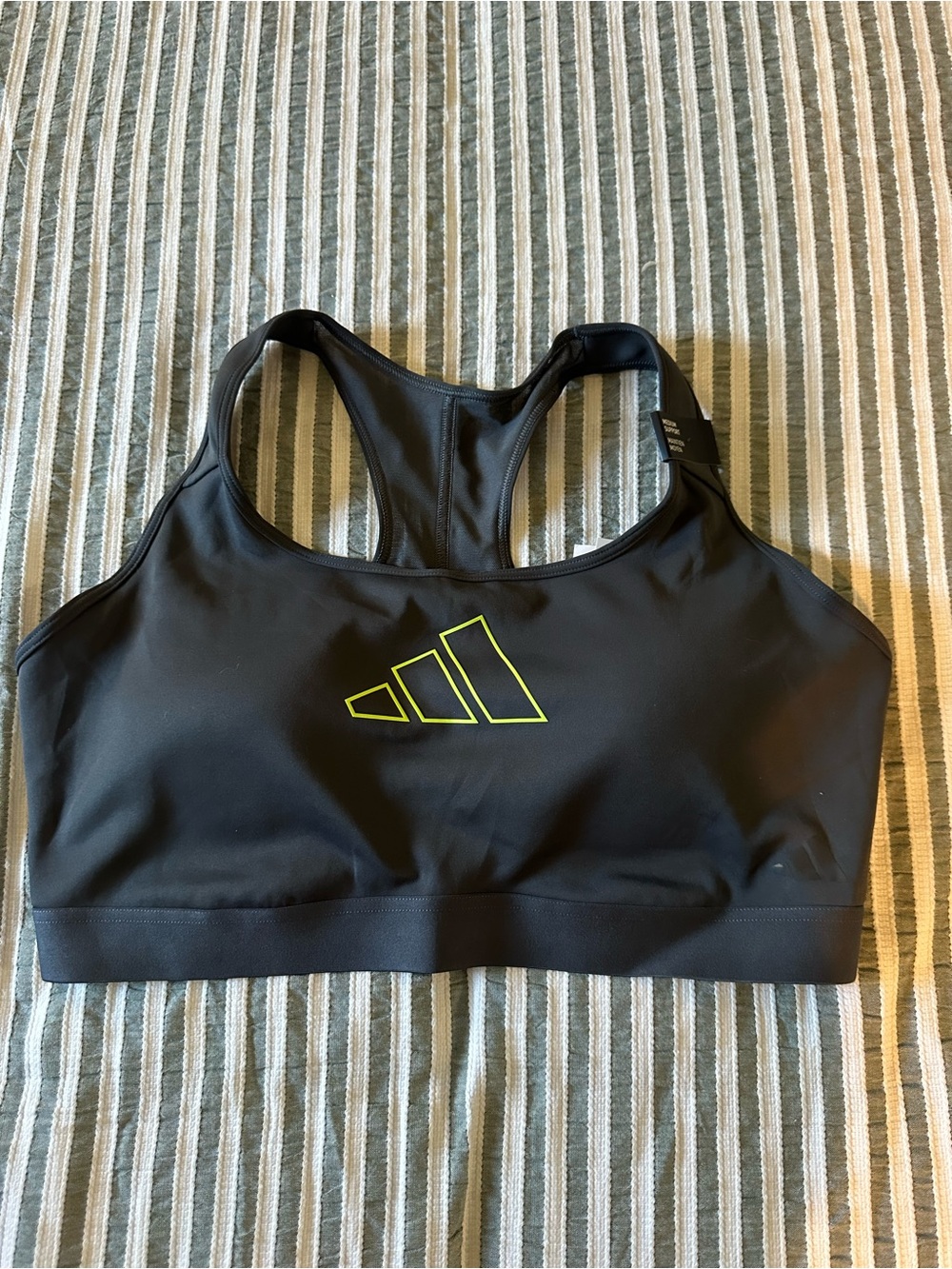 adidas Grey Racerback Sports Bra with Neon Yellow Logo